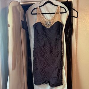 Adrianna Papell Black Mini Dress with Embellished Neckline